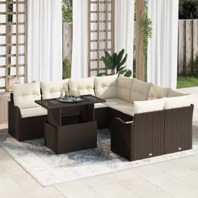  Kerti Kanapé Szett párnával párnával 9 pcs Barna Poly Rattan