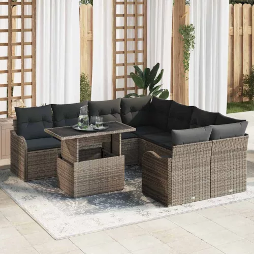 Kerti Kanapé Szett 9 db 8-Ülőhelyek száma Szürke Polyrattan