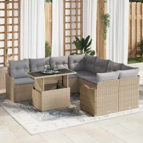   Kerti Kanapé Szett párnával párnával 9 pcs Bézs Poly Rattan