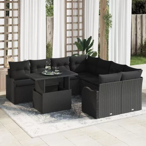 Kerti Kanapé Szett 9 db 8-Ülőhelyek száma Fekete Polyrattan
