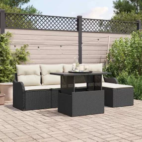 Kerti Kanapé Szett 6 db Fekete [Szintetikus]: Polyrattan