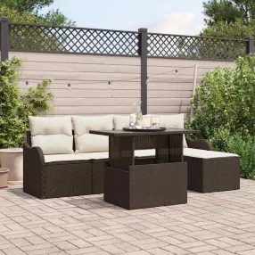 Kerti Kanapé Szett párnával 6 pcs Barna Polyrattan