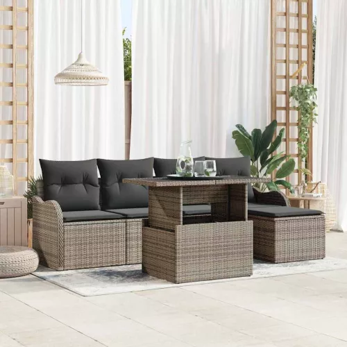 Kerti Kanapé Szett 6 db Szürke [Szintetikus]: Polyrattan