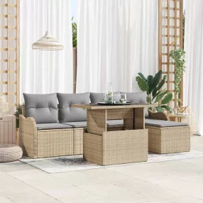 Kerti Kanapé Szett párnával 6 pcs Bézs Polyrattan