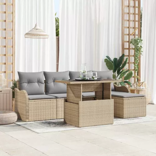 Kerti Kanapé Szett 6 db Bézs [Szintetikus]: Polyrattan