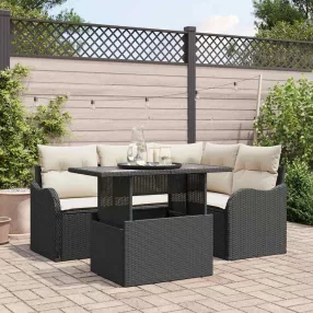 Kerti Kanapé Szett 5 db Fekete Poly Rattan