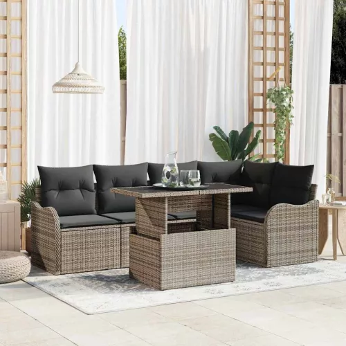 Kerti Kanapé Szett 6 db Szürke Poly Rattan