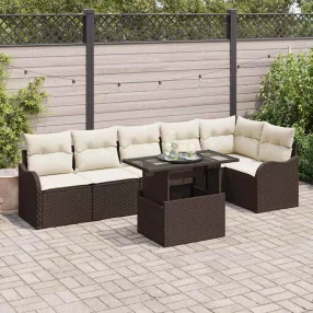   Kerti Kanapé Szett párnával párnával 7 pcs Barna Poly Rattan