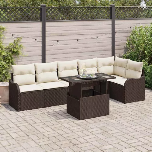 Kerti Kanapé Szett párnával párnával 7 pcs Barna Poly Rattan