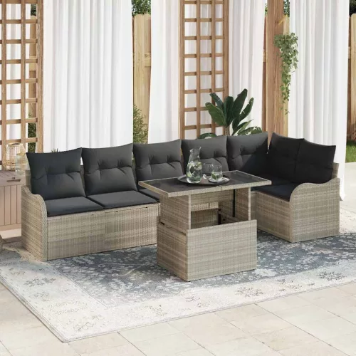 Kerti Kanapé Szett 7 db Világosszürke Poly Rattan