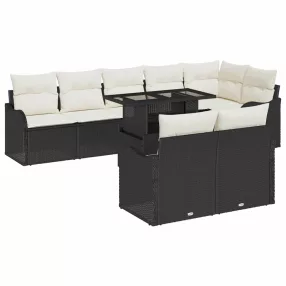 Kerti Kanapé Szett 9 db Fekete Poly Rattan