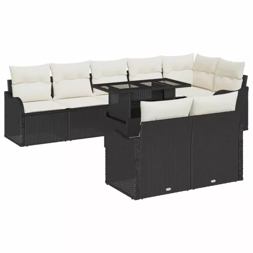 Kerti Kanapé Szett 9 db Fekete Poly Rattan