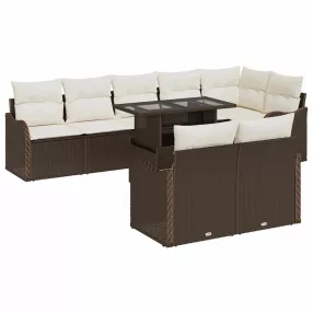   vidaXL Kerti Kanapé Szett párnával párnával 9 pcs Barna Poly Rattan