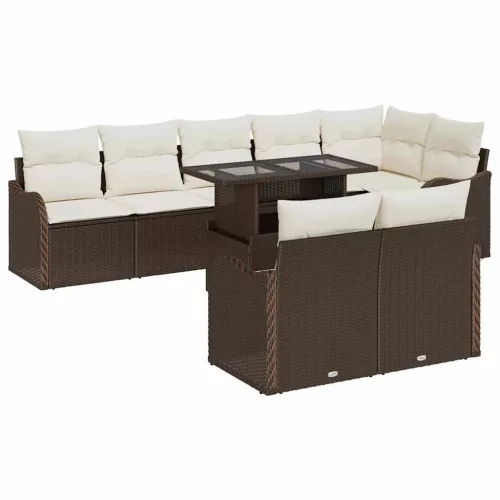 vidaXL Kerti Kanapé Szett párnával párnával 9 pcs Barna Poly Rattan
