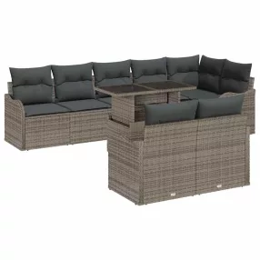   vidaXL Kerti Kanapé Szett párnával párnával 9 pcs Szürke Poly Rattan
