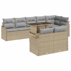   vidaXL Kerti Kanapé Szett párnával párnával 9 pcs Bézs Poly Rattan