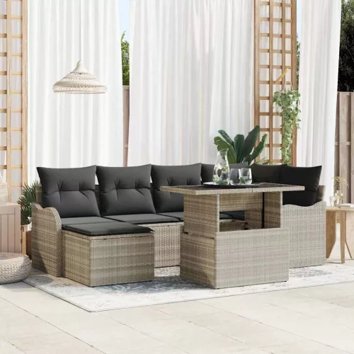 Kerti Kanapé Szett 7 db Világosszürke [Műanyag]: Poly Rattan