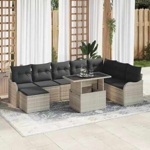 Kerti Kanapé Szett 9 db Világosszürke [Műanyag]: Poly Rattan