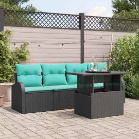 Kerti Kanapé Szett 5 db Fekete Poly Rattan