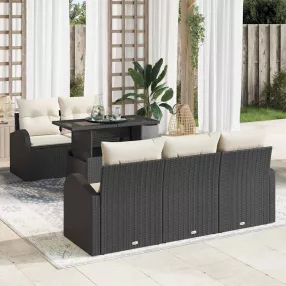 Kerti Kanapé Szett 6 db Fekete Poly Rattan
