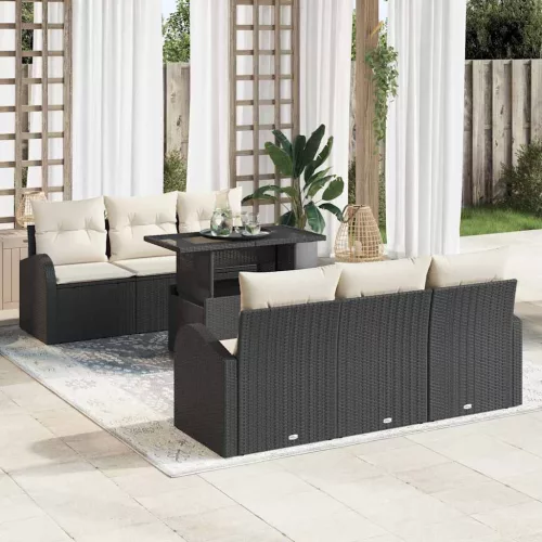 Kerti Kanapé Szett 7 db Fekete Poly Rattan