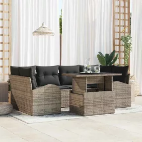Kerti Kanapé Szett 7 db Szürke Poly Rattan