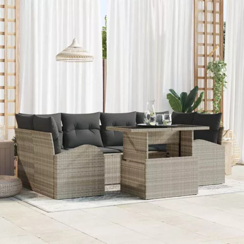 Kerti Kanapé Szett 7 db Világosszürke Poly Rattan