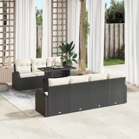 Kerti Kanapé Szett 8 db Fekete Poly Rattan