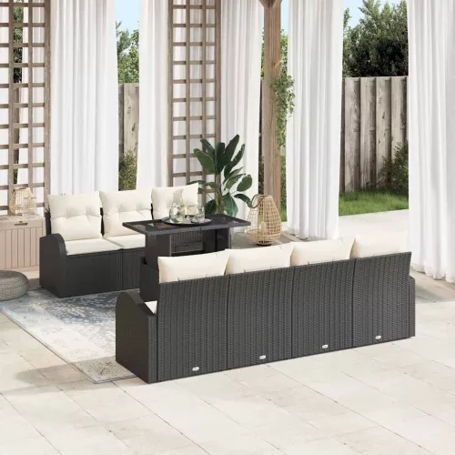 Kerti Kanapé Szett 8 db Fekete Poly Rattan
