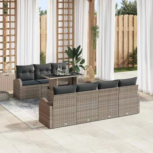 Kerti Kanapé Szett 8 db Szürke Poly Rattan