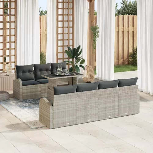 Kerti Kanapé Szett 8 db Világosszürke Poly Rattan