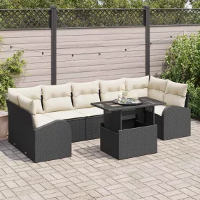 Kerti Kanapé Szett 8 db Fekete Poly Rattan