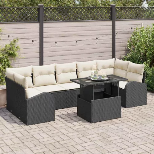 Kerti Kanapé Szett 8 db Fekete Poly Rattan