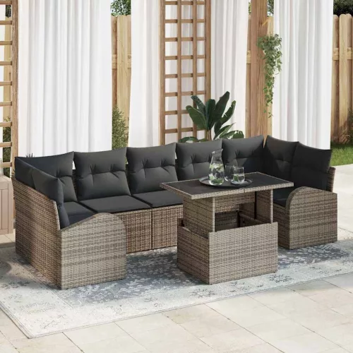 Kerti Kanapé Szett 8 db Szürke Poly Rattan
