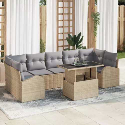 Kerti Kanapé Szett 8 db Bézs Poly Rattan