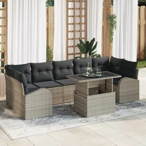 Kerti Kanapé Szett 8 db Világosszürke Poly Rattan