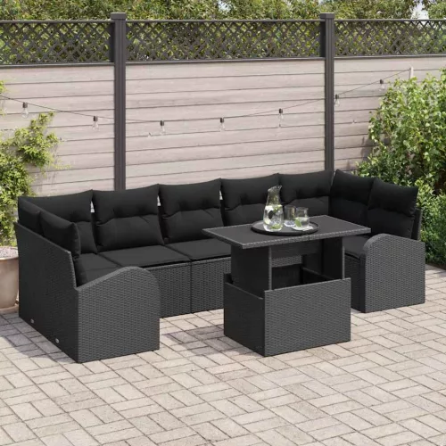 Kerti Kanapé Szett 8 db Fekete Poly Rattan
