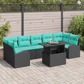 Kerti Kanapé Szett 8 db Fekete Poly Rattan
