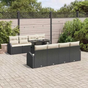 Kerti Kanapé Szett 9 db Fekete Poly Rattan