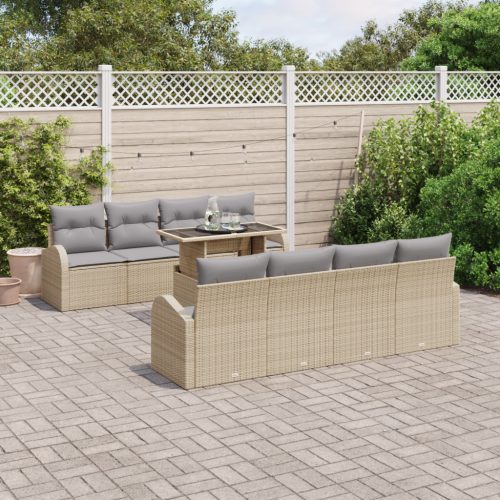 9 darabos kertikanapé szett párnákkal beige poli rattan