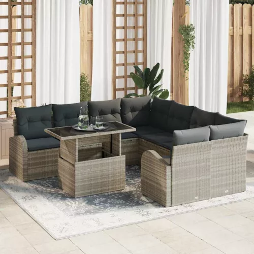 Kerti Kanapé Szett 9 db Világosszürke Poly Rattan