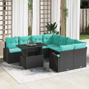 Kerti Kanapé Szett 9 db Fekete Poly Rattan