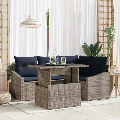 vidaXL Kerti Kanapé Szett párnával 5 pcs Szürke és Tengerész Kék