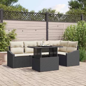 Kerti Kanapé Szett 6 db Fekete és Krém