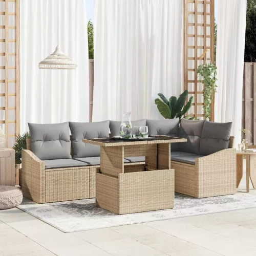 vidaXL Kerti Kanapé Szett párnával 6 pcs Beige és Világosszürke