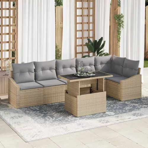 Kerti Kanapé Szett 7 db Beige és Világosszürke