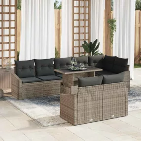   vidaXL Kerti Kanapé Szett 9 pcs Szürke polirattan & Porszórt acél