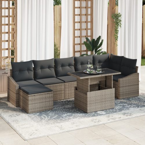 8 Darab Kert Sofa Szett Párnákkal Szürke Pólyás Rattan