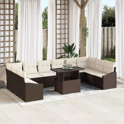 Kerti Kanapé Szett 11 pcs Barna és Krém 100 x 55 x 73 cm