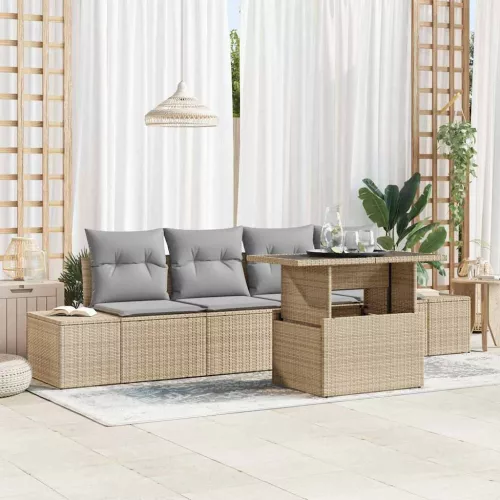 Kerti Kanapé Szett 5 db Beige és Világosszürke